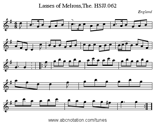 Lasses of Melross,The. HSJJ.062 - staff notation