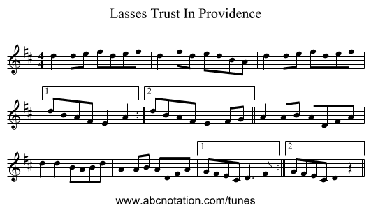 Lasses Trust In Providence - staff notation