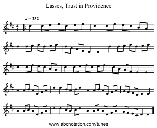 Lasses, Trust in Providence - staff notation