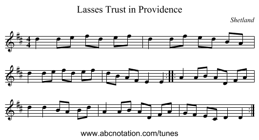 Lasses Trust in Providence - staff notation