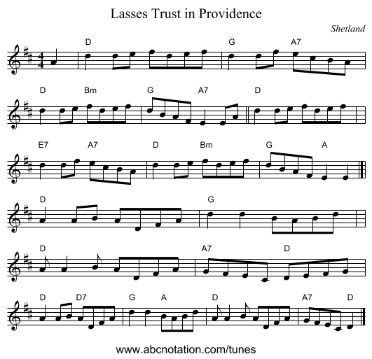 Lasses Trust in Providence - staff notation
