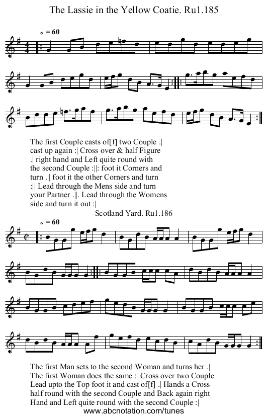 Lassie in the Yellow Coatie. Ru1.185, The - staff notation