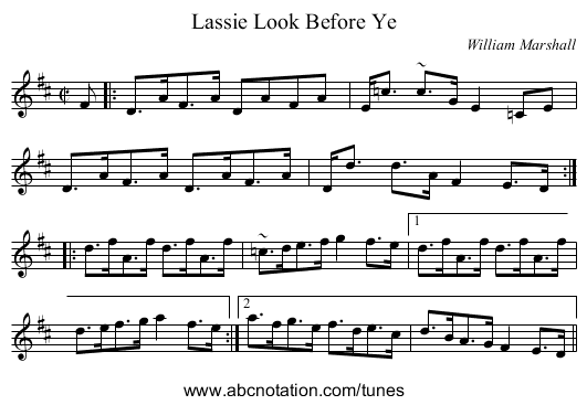 Lassie Look Before Ye - staff notation