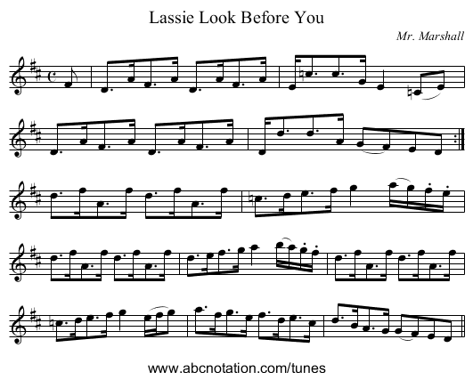 Lassie Look Before You - staff notation