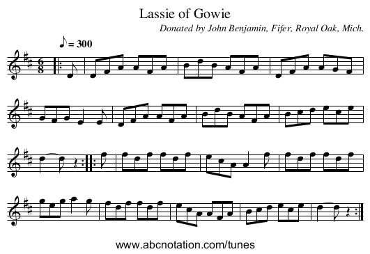 Lassie of Gowie - staff notation