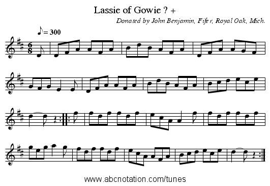 Lassie of Gowie ? + - staff notation