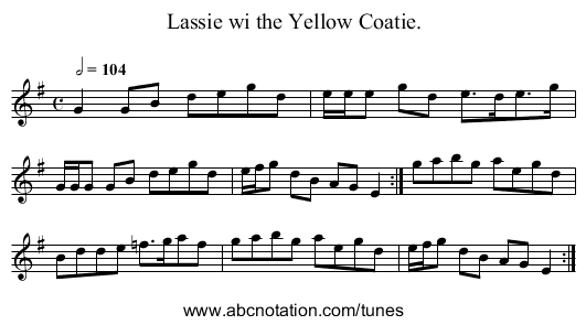 Lassie wi the Yellow Coatie. - staff notation