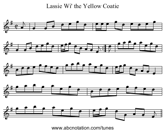 Lassie Wi' the Yellow Coatie - staff notation