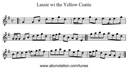 Lassie wi the Yellow Coatie - staff notation