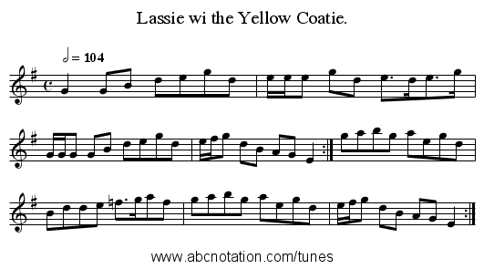 Lassie wi the Yellow Coatie. - staff notation