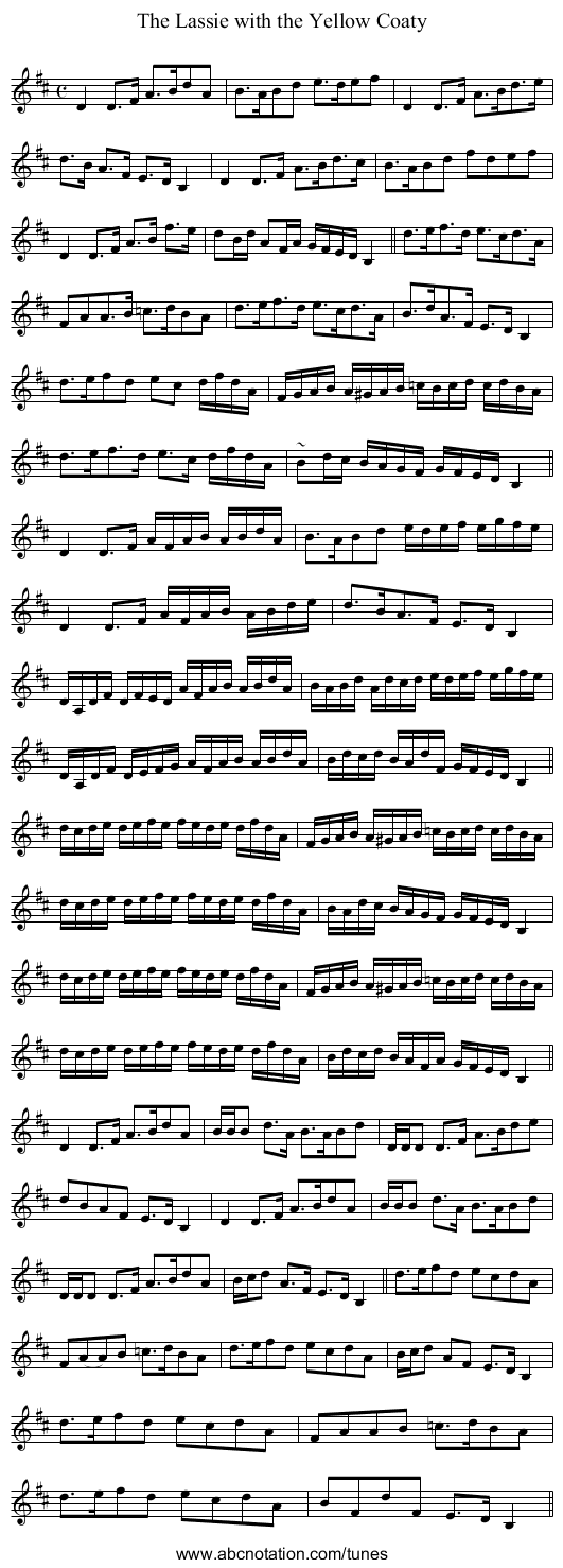 Lassie with the Yellow Coaty, The - staff notation