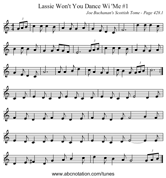 Lassie Won't You Dance Wi 'Me #1 - staff notation