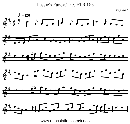 Lassie's Fancy,The. FTB.183 - staff notation