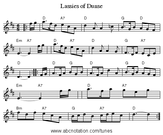 Lassies of Dunse - staff notation