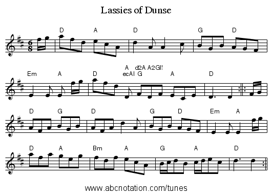 Lassies of Dunse - staff notation