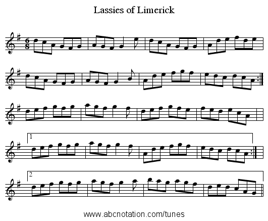 Lassies of Limerick - staff notation