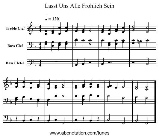 Lasst Uns Alle Frohlich Sein - staff notation