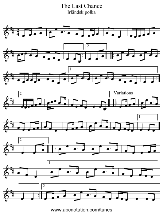 Last Chance, The - staff notation
