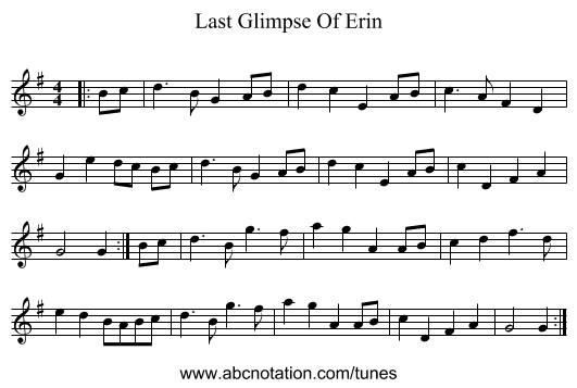 Last Glimpse Of Erin - staff notation
