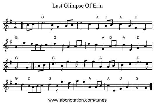 Last Glimpse Of Erin - staff notation