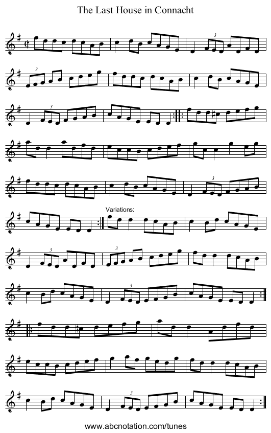 Last House in Connacht, The - staff notation