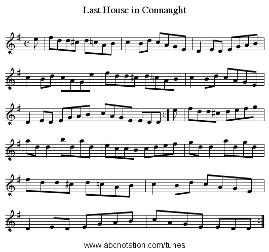 Last House in Connaught - staff notation