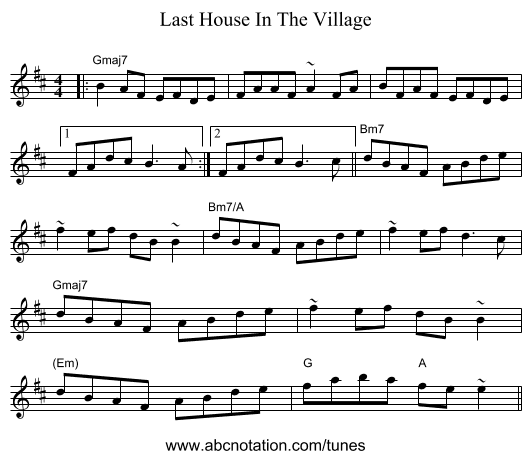Last House In The Village - staff notation