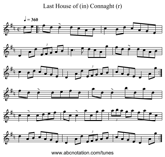 Last House of (in) Connaght (r) - staff notation