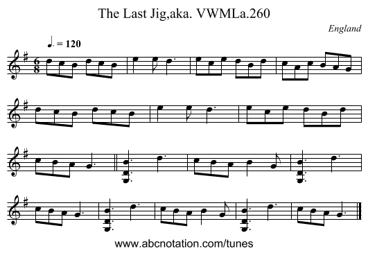 Last Jig,aka. VWMLa.260, The - staff notation