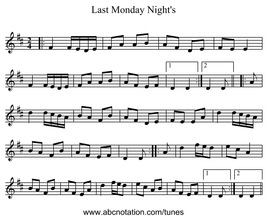 Last Monday Night's - staff notation