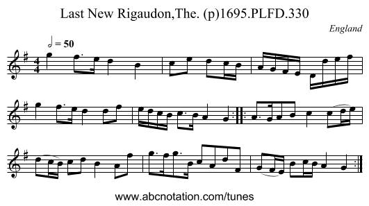 Last New Rigaudon,The. (p)1695.PLFD.330 - staff notation