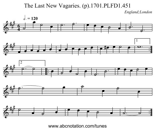 Last New Vagaries. (p).1701.PLFD1.451, The - staff notation