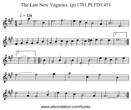 Last New Vagaries. (p).1701.PLFD1.451, The - staff notation