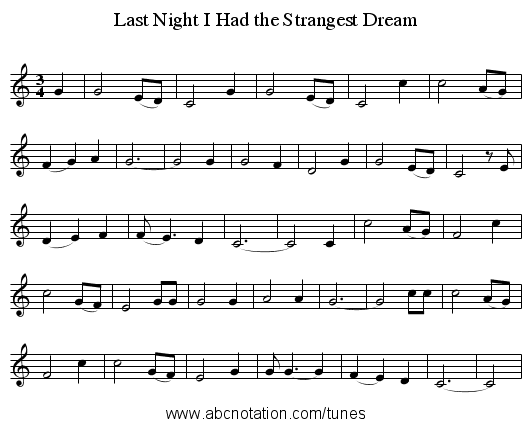 Last Night I Had the Strangest Dream - staff notation