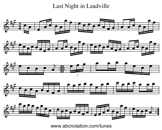 Last Night in Leadville - staff notation