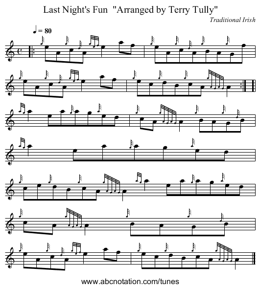 Last Night's Fun  Arranged by Terry Tully - staff notation