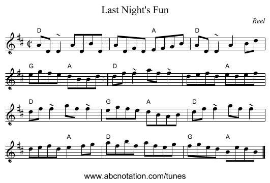 Last Night's Fun - staff notation