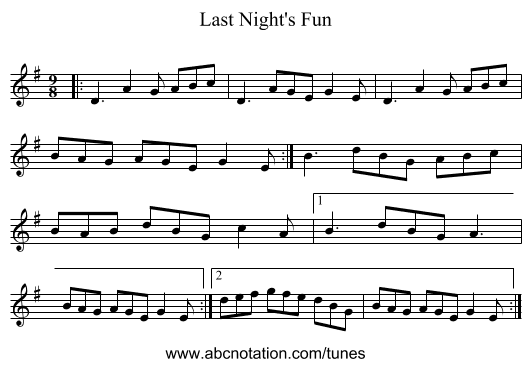 Last Night's Fun - staff notation