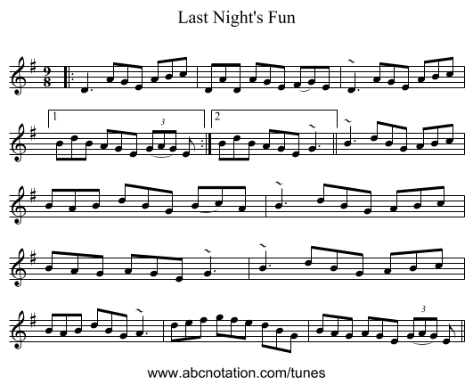 Last Night's Fun - staff notation