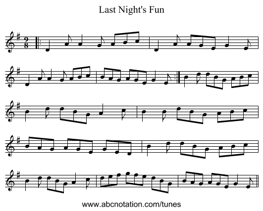 Last Night's Fun - staff notation