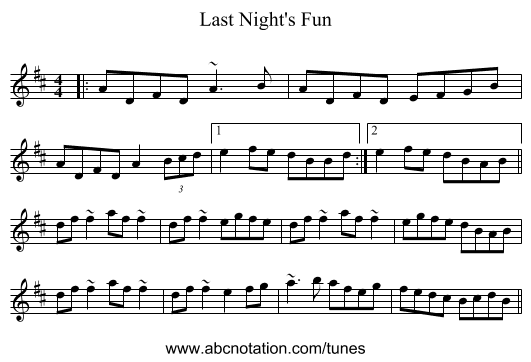 Last Night's Fun - staff notation