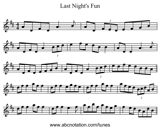 Last Night's Fun - staff notation