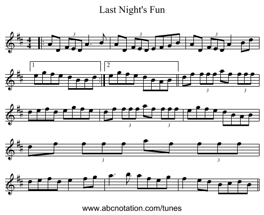 Last Night's Fun - staff notation
