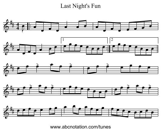 Last Night's Fun - staff notation