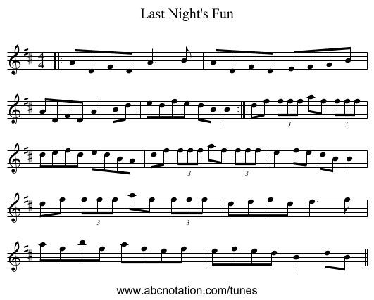 Last Night's Fun - staff notation