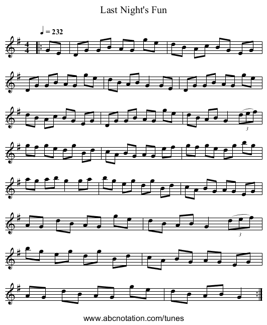 Last Night's Fun - staff notation