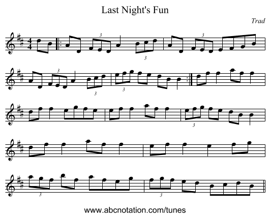 Last Night's Fun - staff notation