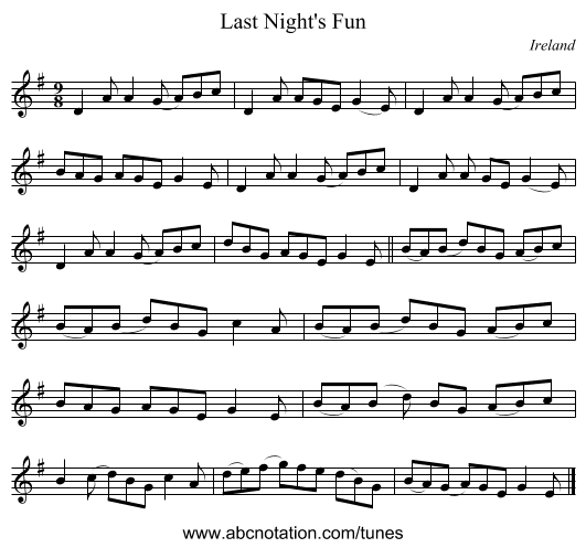 Last Night's Fun - staff notation
