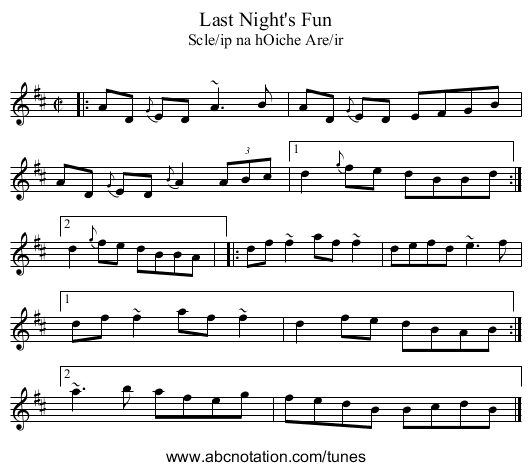 Last Night's Fun - staff notation