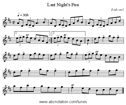Last Night's Fun - staff notation